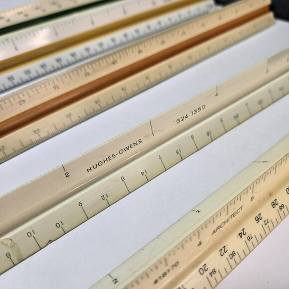 LOT (5) VTG 12" Engineer Architect Triangular Rulers Helix Hughes-Owens Keuffel - Picture 3 of 13